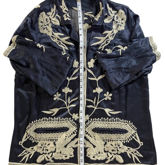 Johnny Was Navy Embroidered Kimono Jacket Size L Boho Chic Art to Wear - Picture 4 of 7